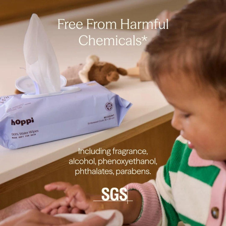 Hoppi 99% Water Wipes 80's x 3 -In- 1 Bundle