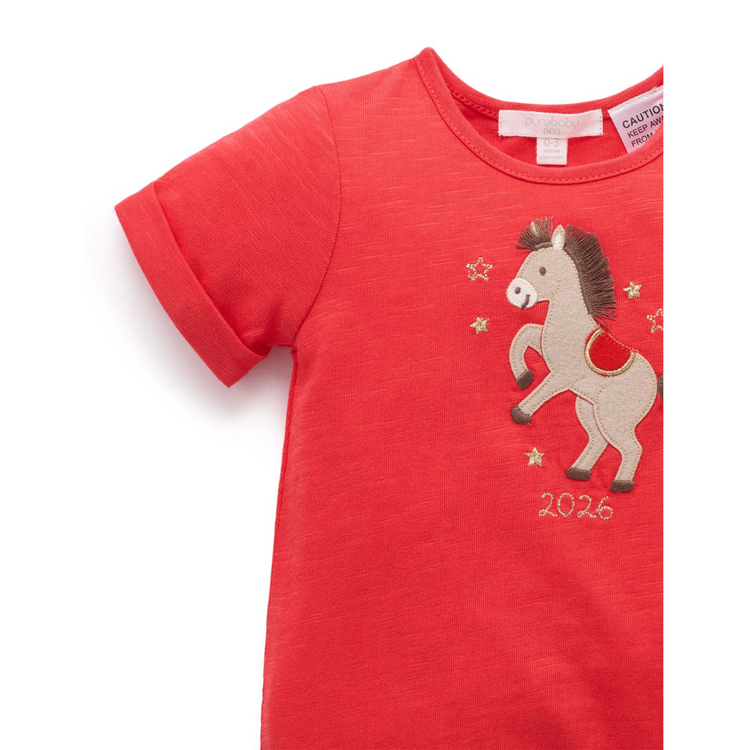 Purebaby Organic Little Horse Growsuit - Luna Red Print
