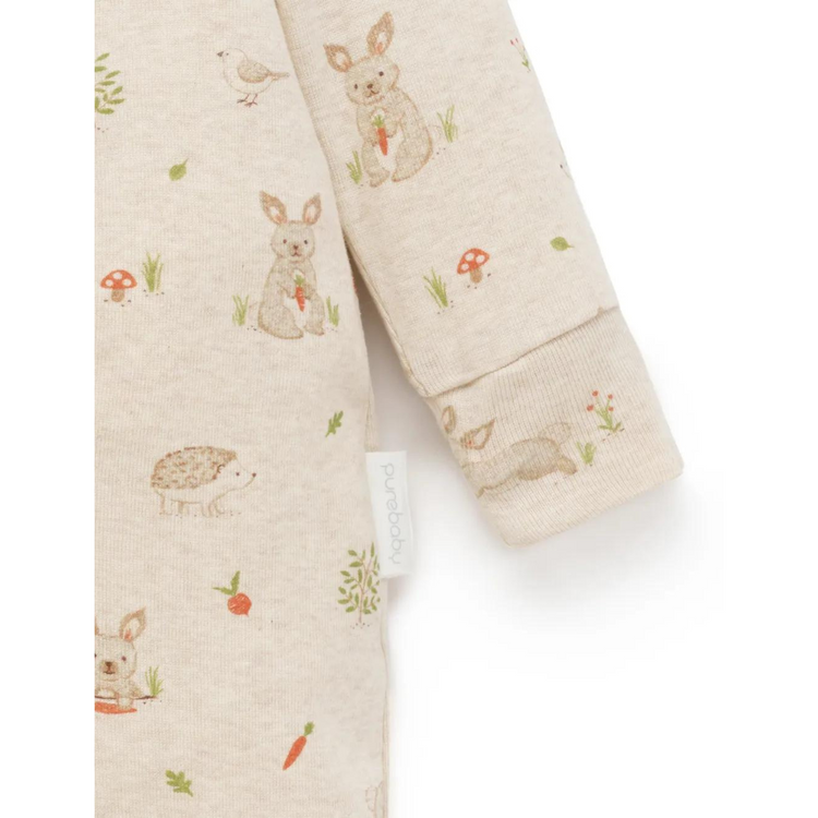 Purebaby Organic Printed Zip Growsuit Bunny Print