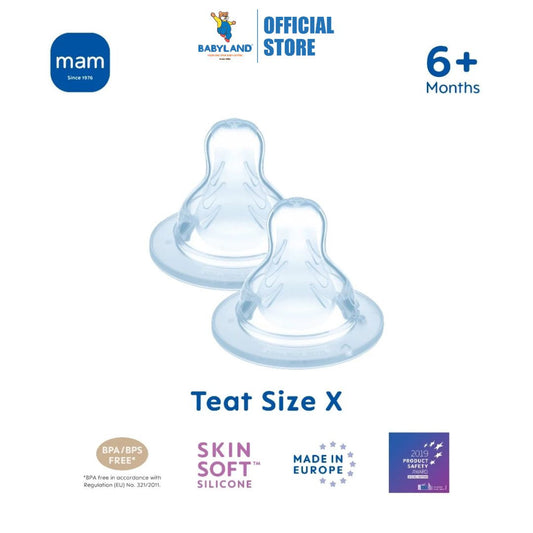 MAM TEAT X (6+ Months) (Pack of 2) SkinSoft Silicone Nipples for Baby Bottles