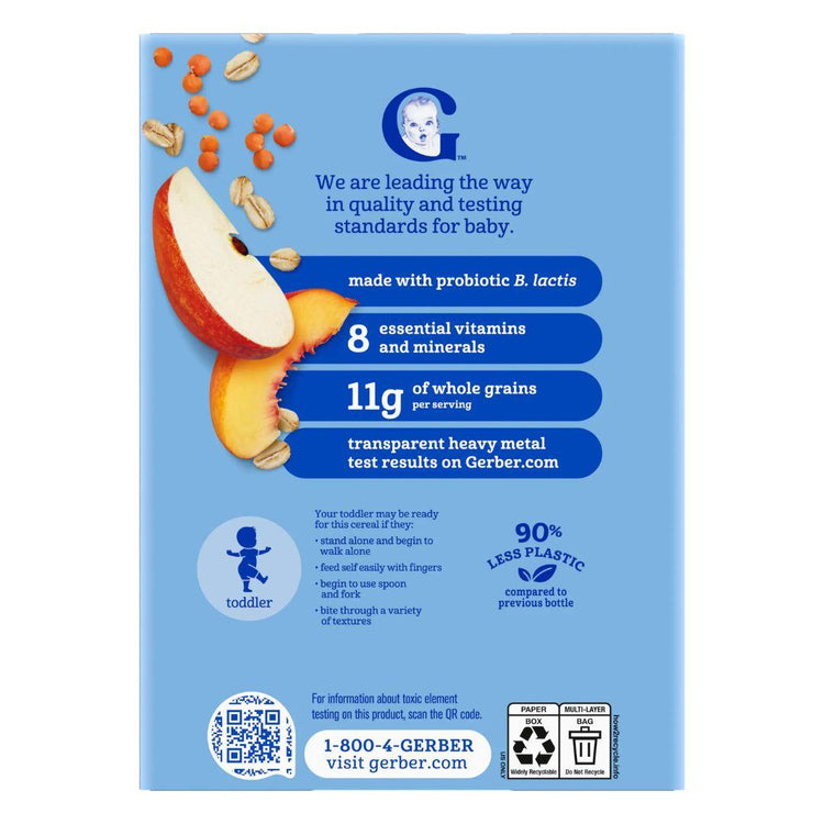 Gerber Probiotic Oatmeal, Lentil Peach & Apple Cereal 227g (12+ months)