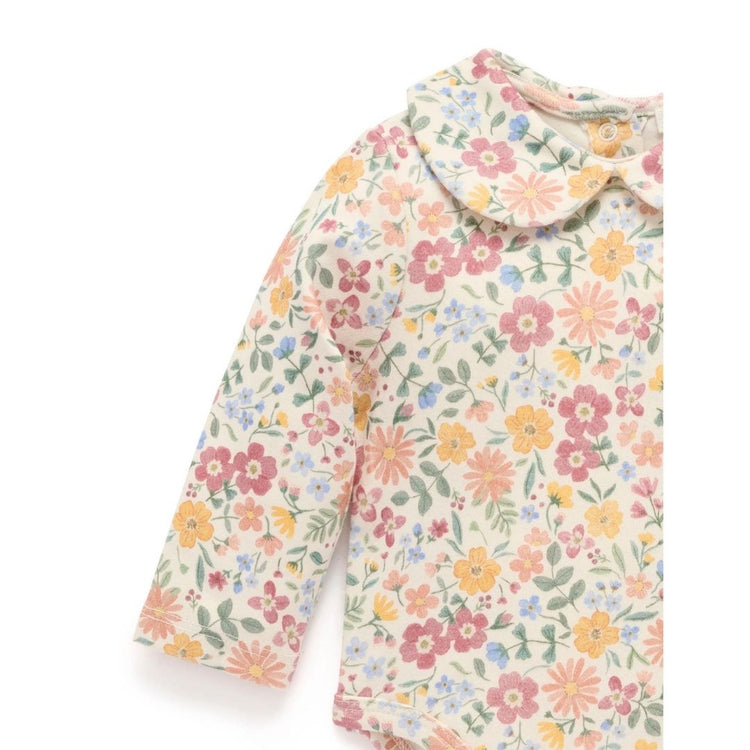 Purebaby Organic Bodysuit With Collar Wild Flower Print Thick