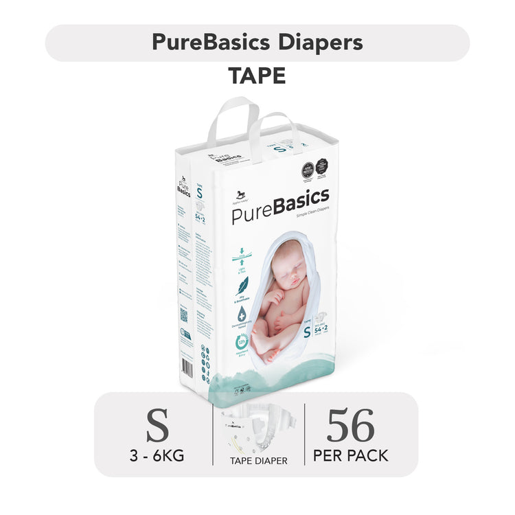 Applecrumby PureBasics Tape Diapers - S56 / M48 / L40 / XL32