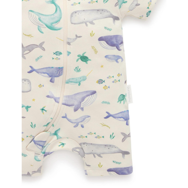 Purebaby Whale 2 Pack Short Zip Growsuit