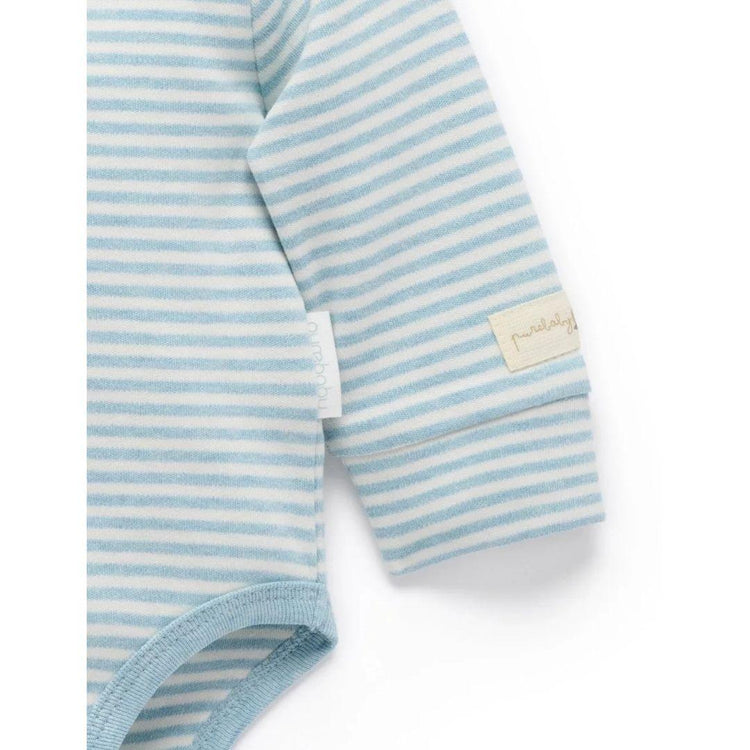 Purebaby Organic Moonstone Stripe Print Thick Appliqued Bodysuit