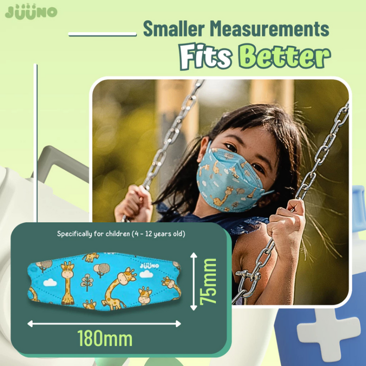 Juuno Kids Mask KF94 Safari Rafraf 10'S - Blue | Protective 4Layer Protective >98% 3D Mask