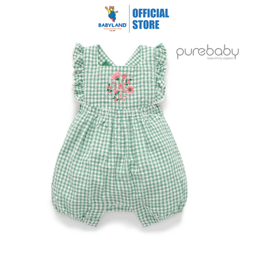 Purebaby Organic Iguana Gingham Frida Gingham Romper