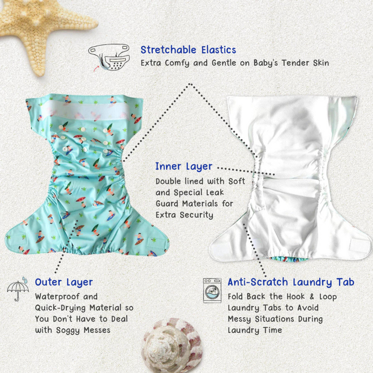 Cheekaaboo Reusable Swim Diaper - Surfer (Free Size) for 6 - 36 Months