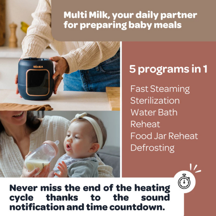 Beaba 5 in 1 Multi Milk Warmer - Night Blue -Water bath mode, Defrost mode, Babyfood mode, Fast mode,Sterilization mode