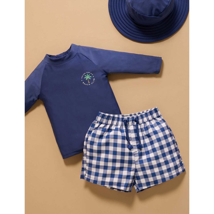 Purebaby Organic Marine Gingham Board Short & Rashie Set