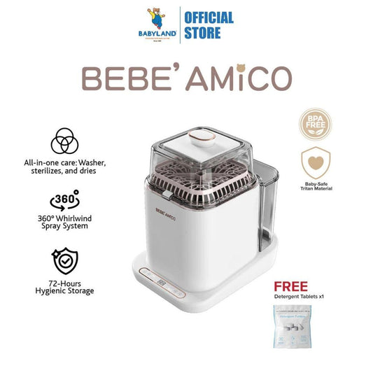 Bebe Amico Smart 4-in-1 Bottle Washer (Milk Bottle Washing Machine) | Included 1 Pack Detergent Tablets