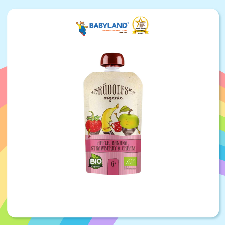 Rudolfs Organic Apple, Banana, Strawberry Puree With Cream 110g (6m+)