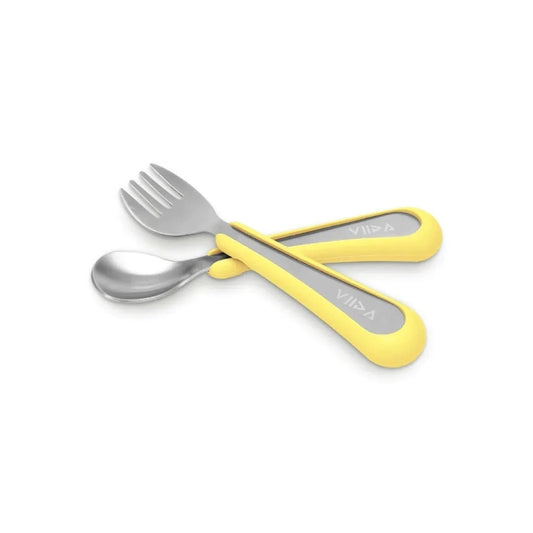 Viida Souffle Antibaterial Stainless Steel Fork & Spoon (S) - Lemon Yellow