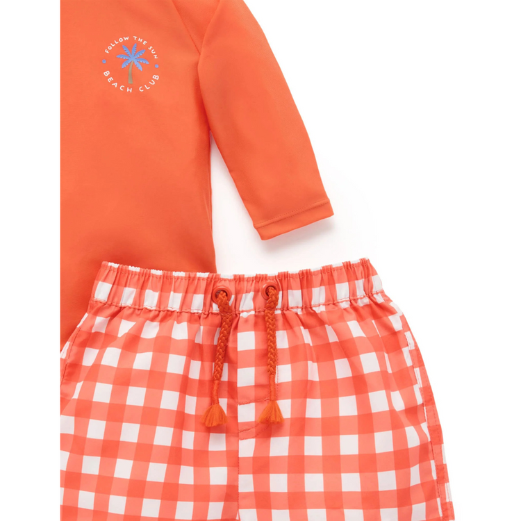 Purebaby Organic Fiesta Gingham Board Short & Rashie Set