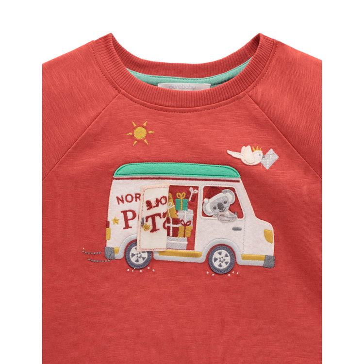 Purebaby Organic Christmas Postal Van Tee - Christmas Red Print