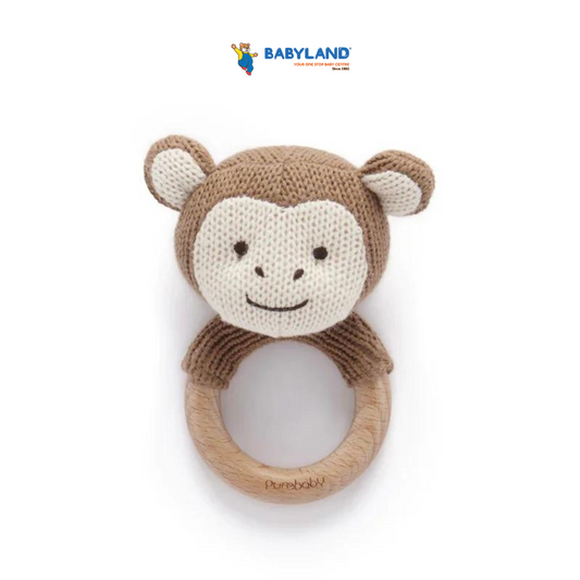 Purebaby - Organic Knitted Monkey Rattle Coconut (0m+)