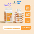 Hoppi Baby Antibacterial Wipes (20 Wipes x 5 Packs)