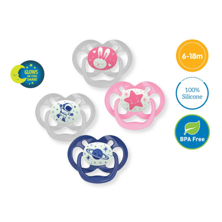 Dr Brown's Advantage Pacifiers Glow In The Dark (2pcs) Stage 1 (0-6m)/Stage 2 (6-18m)