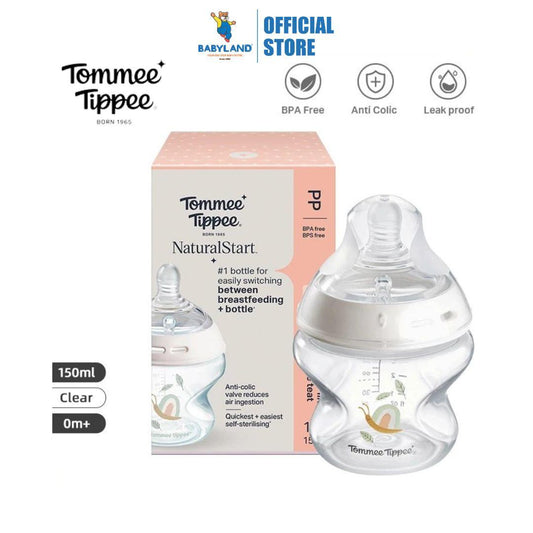 Tommee Tippee Natural Start PP Decorated Bottle 150ml - Snail – BPA-free, Soft Silicone Teat, Anti-Colic Valve