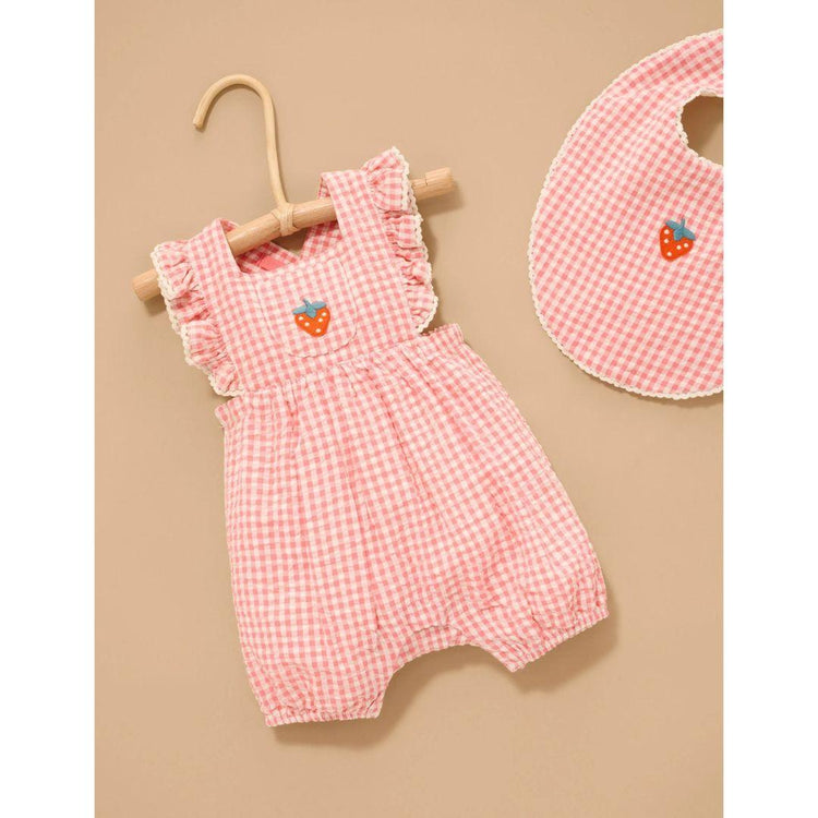 Purebaby Organic Pomegranate Gingham Print Strawberry Gingham Bib