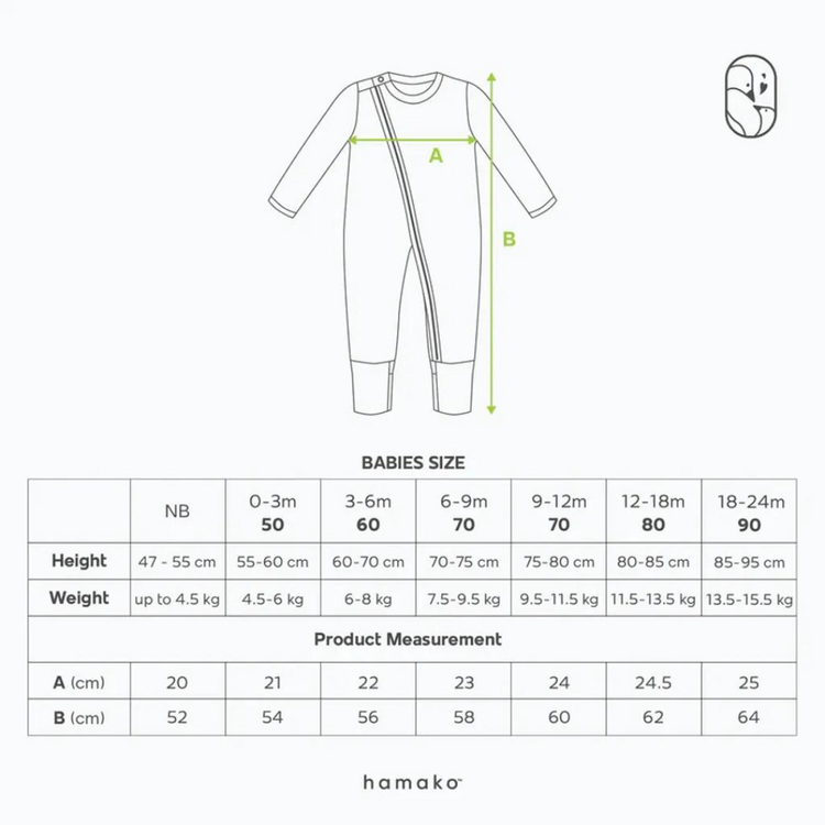 Hamako Tencel Baby Kids Zip Suit (0-3M)