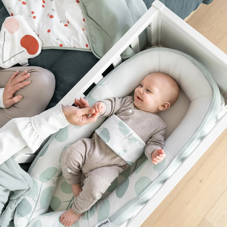 Doomoo Cocoon Baby Bed - Leaves Aqua Green