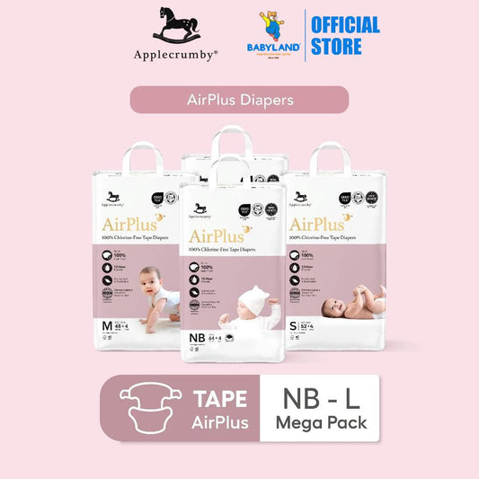 [NEW FORMULATION] Applecrumby AirPlus Overnight Tape Diapers - NB20 / S56 / M52 / L48 / XL42