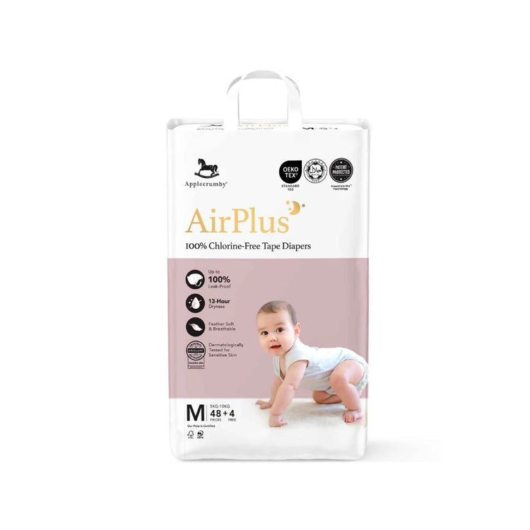 [NEW FORMULATION] Applecrumby AirPlus Overnight Tape Diapers - NB68 / S56 / M52 / L48
