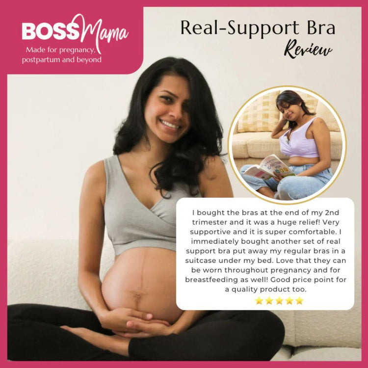 Boss Mama Real-Support Bra - Blush Pink | Pregnancy, Nursing and Pumping Bra -Friendly Wireless Soft Thick Band Flexible