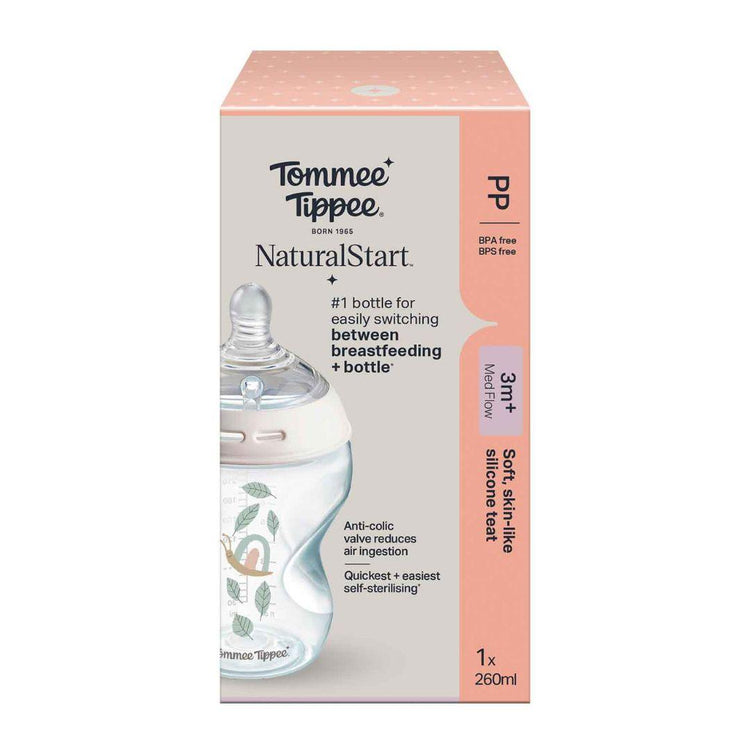 Tommee Tippee Natural Start PP Decorated Bottle 260ml - Snail – BPA-free, Soft Silicone Teat, Anti-Colic Valve