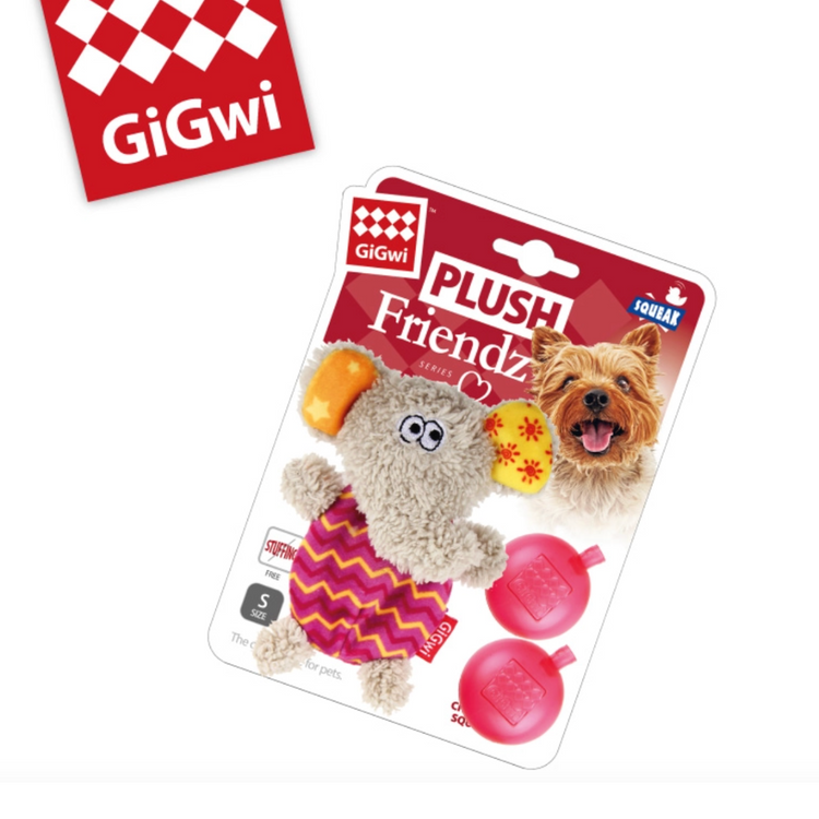 GiGwi Plush Friendz with Refillable Squeaker Dog Toy - Elephant