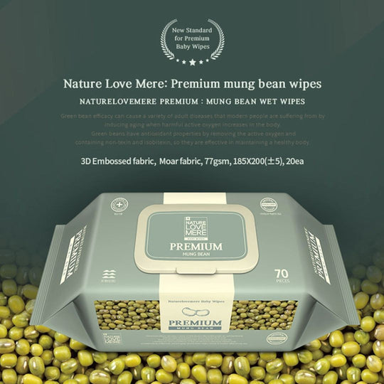 NATURE LOVE MERE Premium Mung Bean Baby Wet Wipes (Cap) | Safe for Hand & Mouth