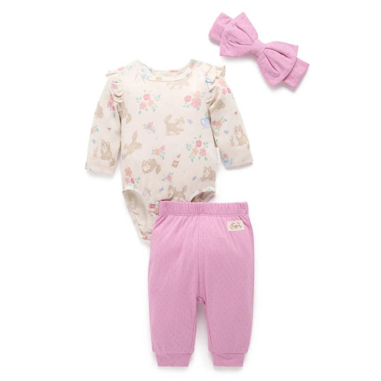 Purebaby Organic Garden Kitten Print 3 Piece Gift Set