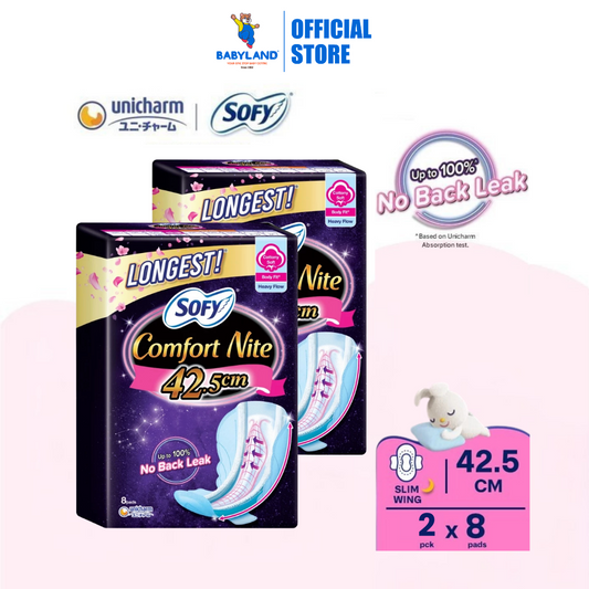 Unicharm SOFY Comfort Nite Sanitary Pad 42.5cm 8pcs (2 Packs)