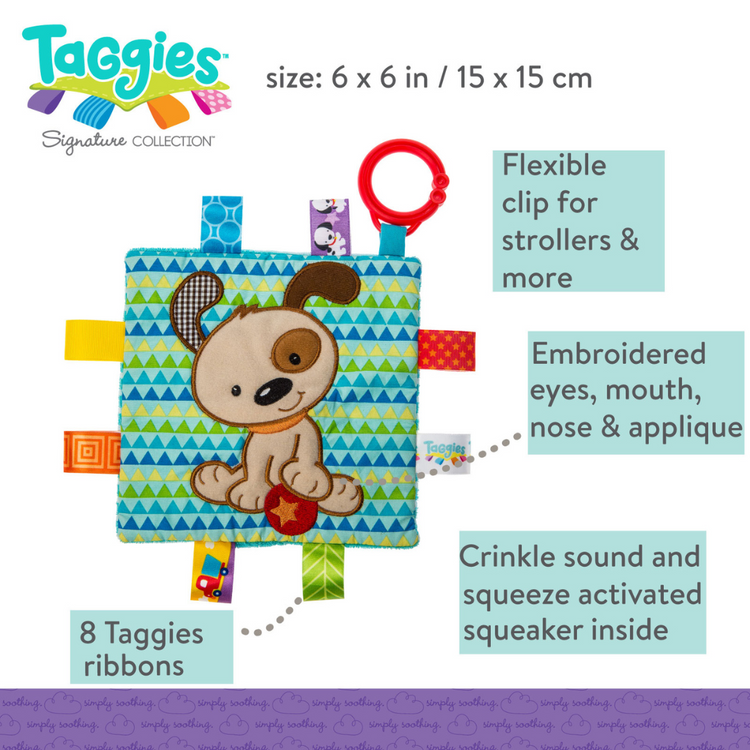 Mary Meyer Taggies Crinkle Me – 6×6″ (Flora Fawn/ Molasses Sloth/ Brother Puppy/ Elephant)