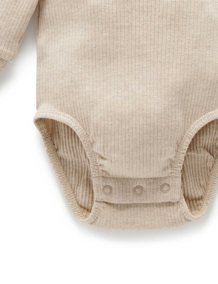 Purebaby Organic Rib Henley Bodysuit - Biscuit Melange