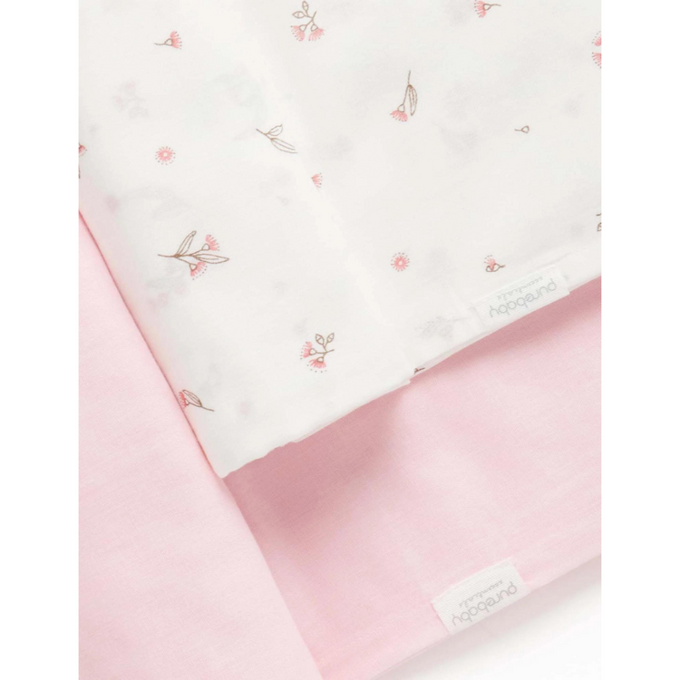 Purebaby Organic Muslin Wrap 2 Pack - Pale Pink Blossom