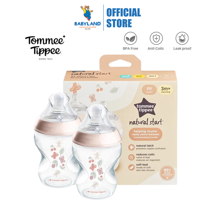 Tommee Tippee Natural Start PP Bottle 260ml - 2 Pack (Pink)