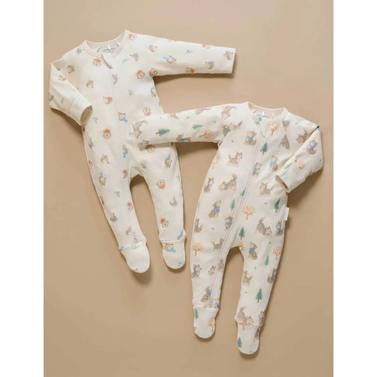 Purebaby Organic 2 Pack Zip Growsuit - Wolf Cub Print
