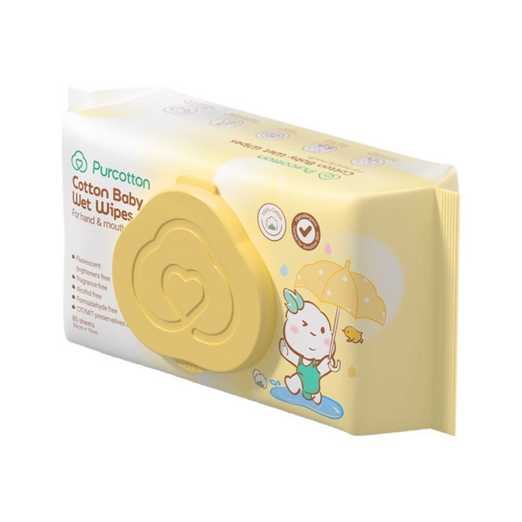 Purcotton Cotton Baby Wet Wipes 80 sheet (20x15cm)