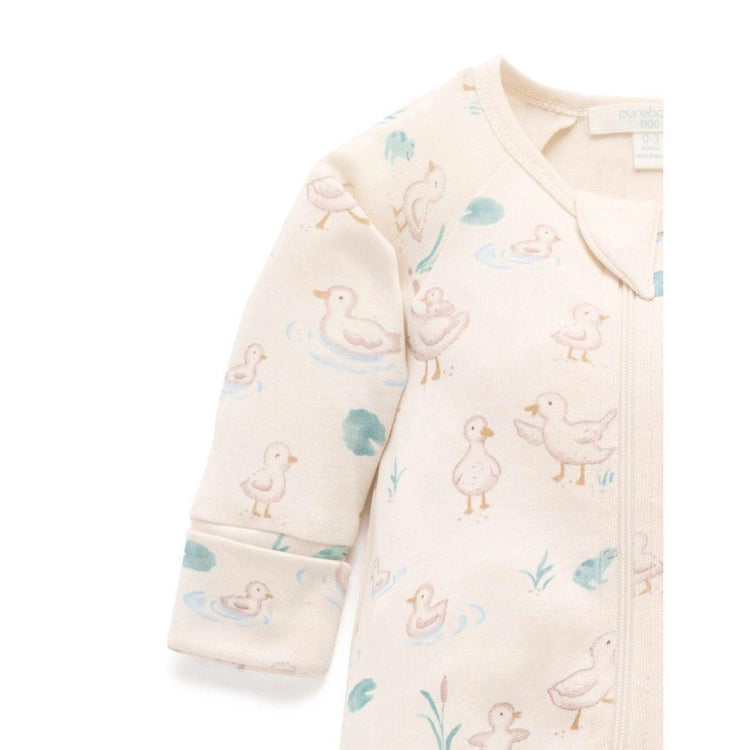 Purebaby Organic Garden Goose Print Zip Growsuit
