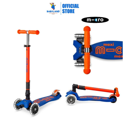 Micro 227 Maxi Deluxe Foldable Neon LED Scooter - Blaze Orange (5-12 Years)