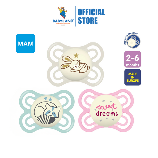 MAM Perfect Night Pacifier (2-6m) Glow in the Dark Baby Soother with Self Sterilising Travel Case