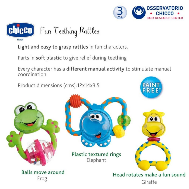 Chicco Fun Teething Rattles - Elephant (3-18m)