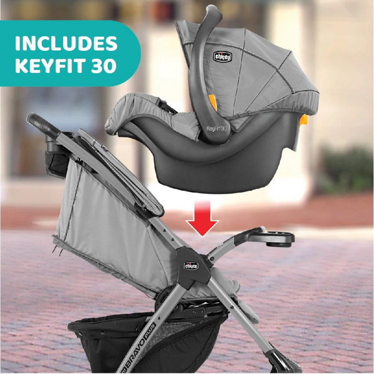 Chicco Mini Bravo Plus Travel System - Slate | From 6 months up to 22.7kg, approximately 4 years old
