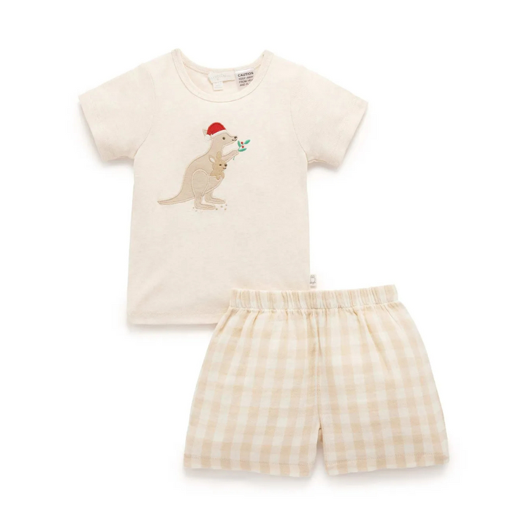 Purebaby Organic Mixed Short PJ Set Gingham Kangaroo