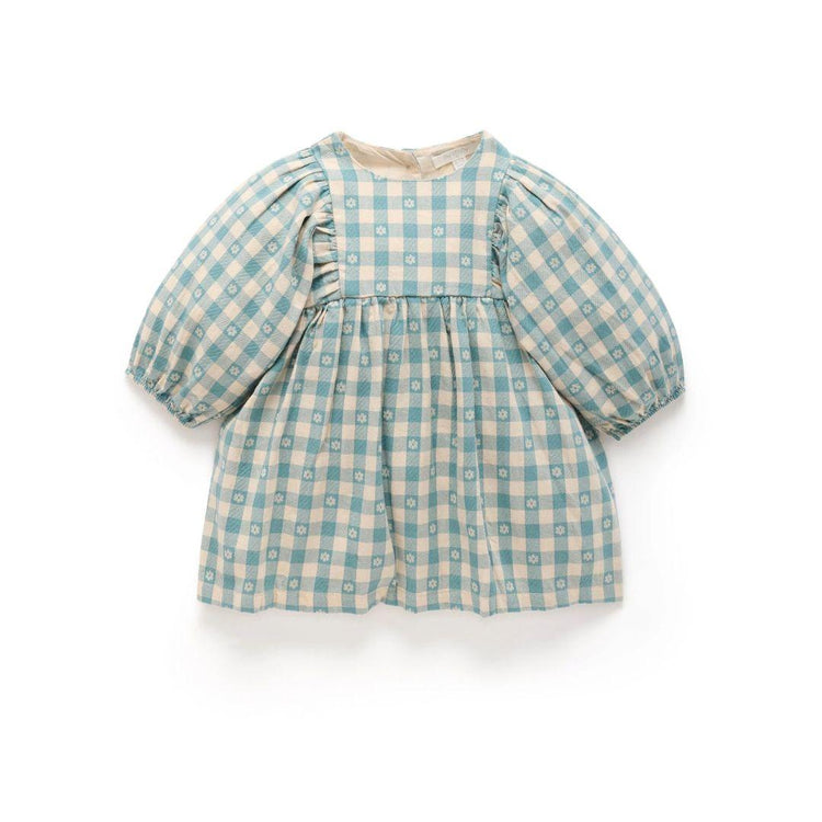 Purebaby Organic Floral Gingham Print Gathered Dress