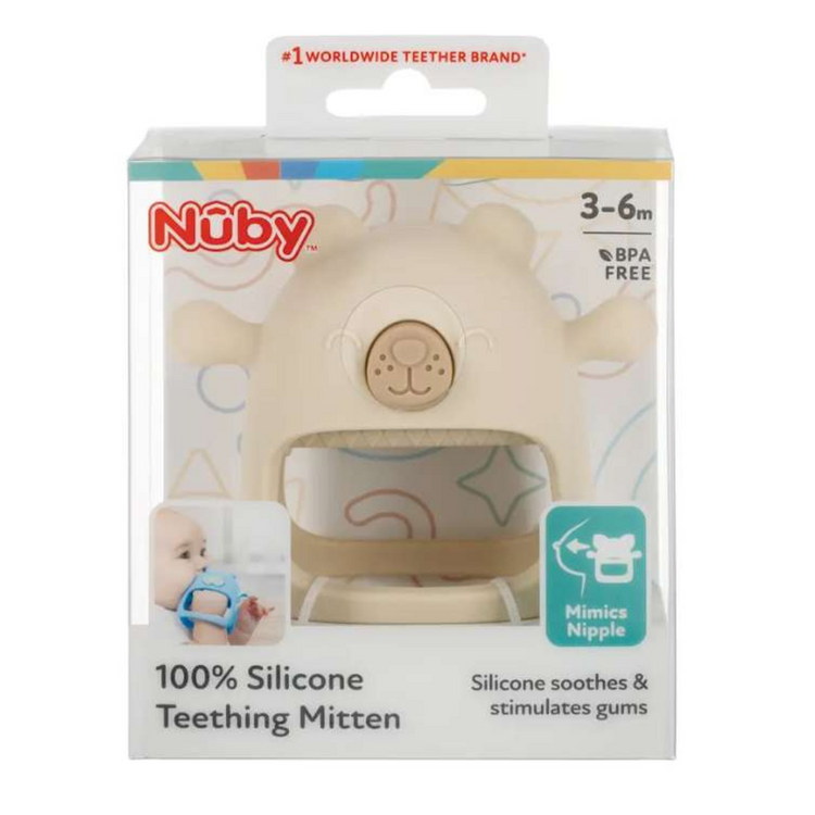 Nuby Silicone Wrist Grip Teething Mitten Bear ( 3+ months )
