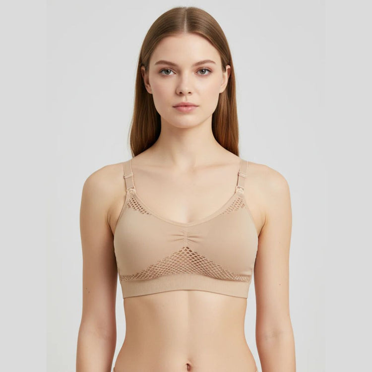 Bmama 2 Ways Hands-Free Pumping Nursing Sport Bra - Beige