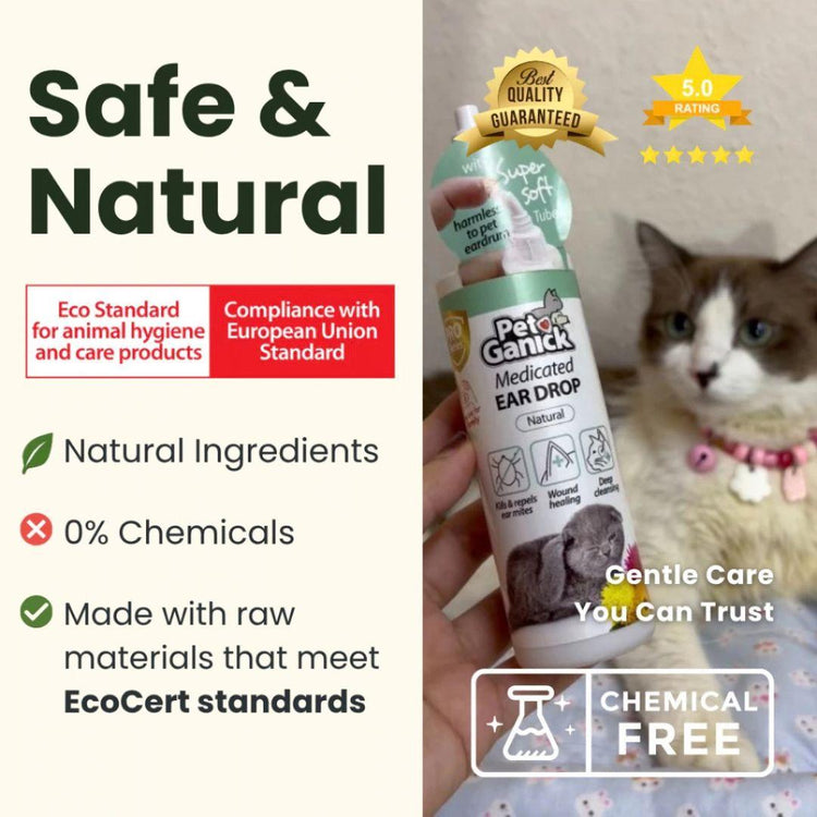 Pet Ganick Anti Mite Medicated Ear Drop (100ml) | Natural, Prevent & Kill Ear Mites, Soothes & Deep Cleans